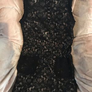 BCBGMaxAzria sleeveless dress with lace overlay